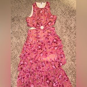 Pink and light brown flowered maxi dress